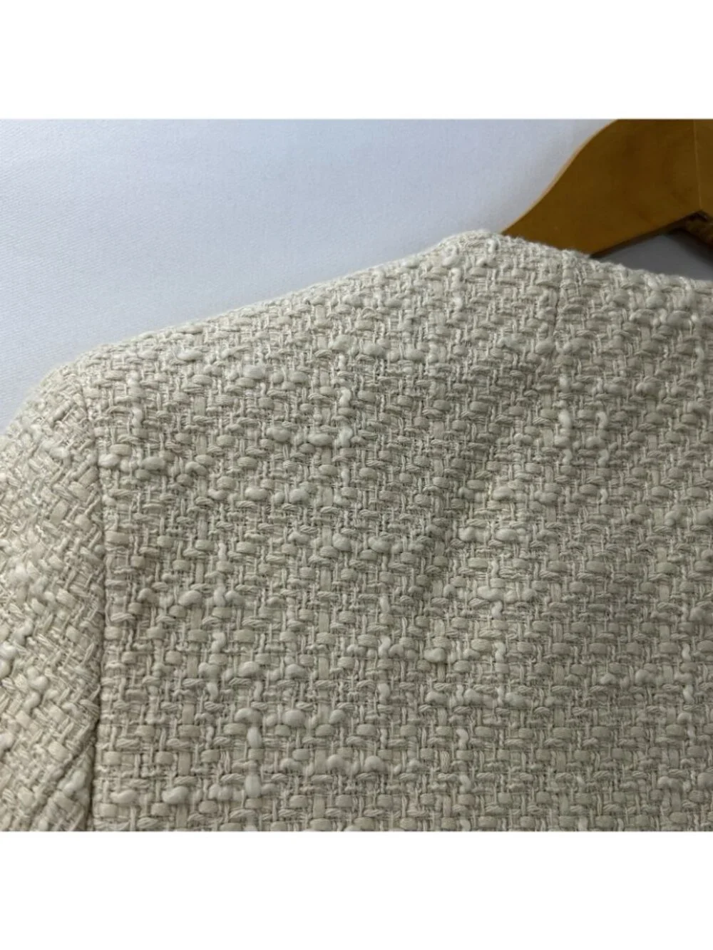 Quince Womens Size Large Stretch Tweed Collarless Jacket Ivory Coast Long Sleeve - Picture 16 of 16